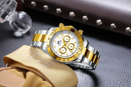 Automatic Watches for Men Mechanical Self Weind Gold Stainless Steel Glacier Ice Blue Chestnut Brown Bezel Reloj Hombre Baratos
