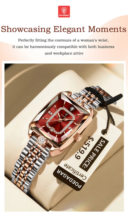 POEDAGAR Luxury Rectangle Watch For Woman Waterproof Calendar Simple Ladies Watch Fashion Stainless Steel Quartz Women's Watches