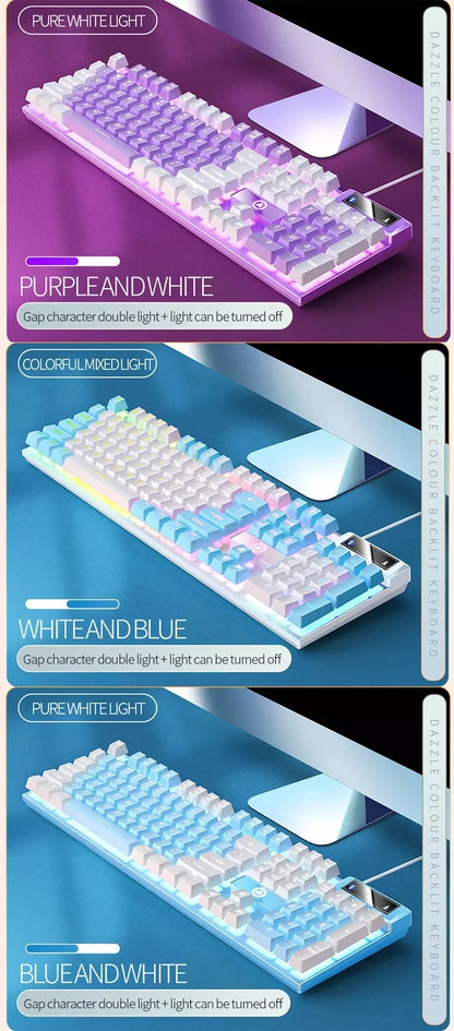 K500 Pink Keyboard – gemischte Farben, weiße und pinke Tastenkappen, 104 Tasten, kabelgebundene Gaming-Tastatur für Laptop und PC