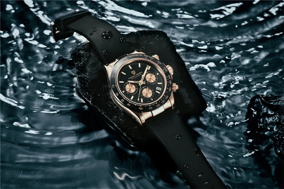 PAGANI DESIGN V2 40MM Herrenuhr mit Meteorit-Zifferblatt, Quarzwerk, Saphirglas, Retro-Chronograph, wasserdichte Uhr für Herren