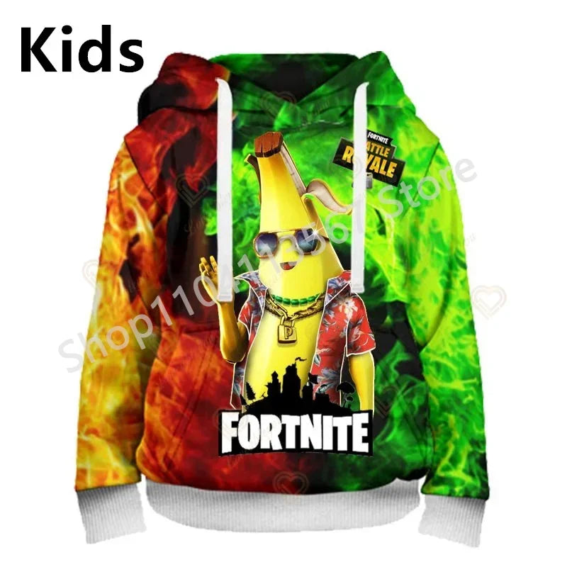 Sudaderas con capucha Llama Battle Royale F-Fortnited con estampado 3D para hombre, mujer y niños, sudaderas para niño y niña, pulóver streetwear verde