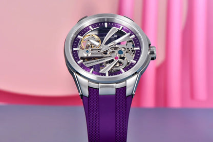 Zegarek męski PAGANI DESIGN – luksusowy model z mechanizmem automatycznym typu „skelet” (z widocznym mechanizmem), wyposażony w tourbillon, szkło szafirowe z powłoką antyrefleksyjną, wodoodporny i luminescencyjny.