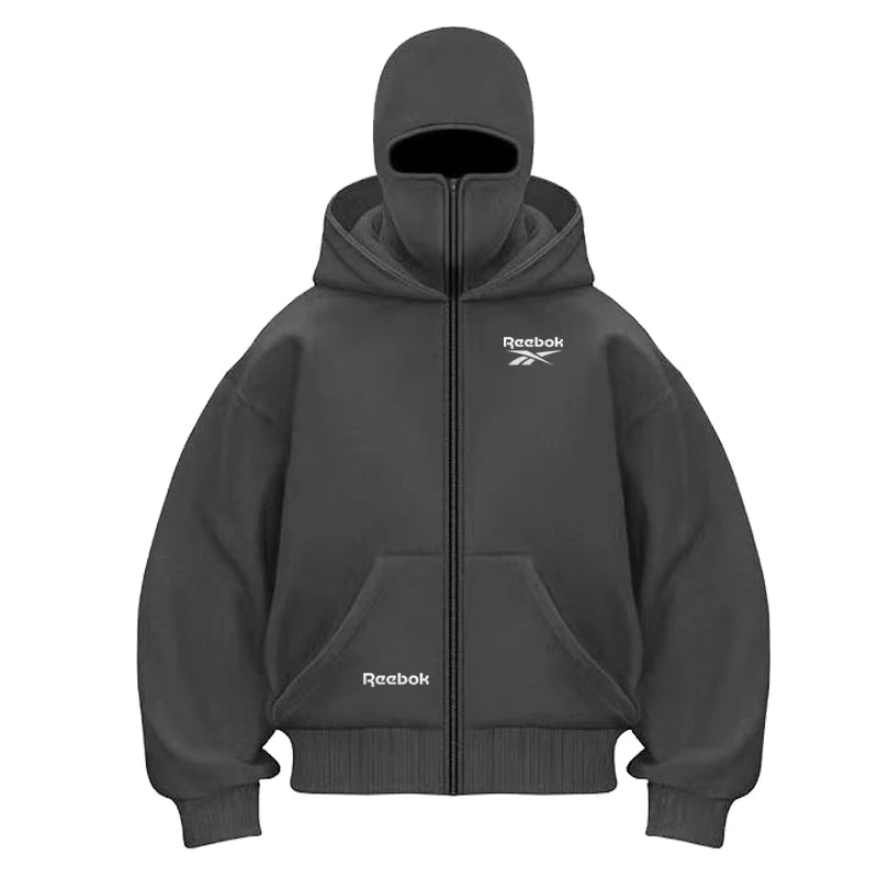 Reebok logo men's new double hood design sweatshirt, gothic style, Harajuku style, new winter warm double hooded sport jacket, m. Produit gaming premium Fraquane, équipement gamer.