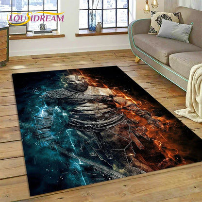 God of War Games Kratos Cartoon 3D Rug Carpet for Living Room Bedroom Home Decor,Floor Mat Non-slip Decoration for Sofa Doormat