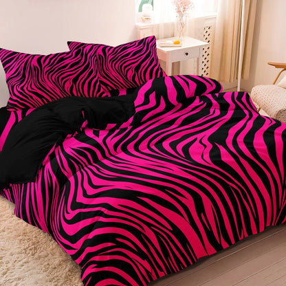 3pcs Bedding Set Rose Red Zebra Print Leopard Print Digital Print Duvet Cover Set,,Digital Print,Using A Family Hotel Dormitor
