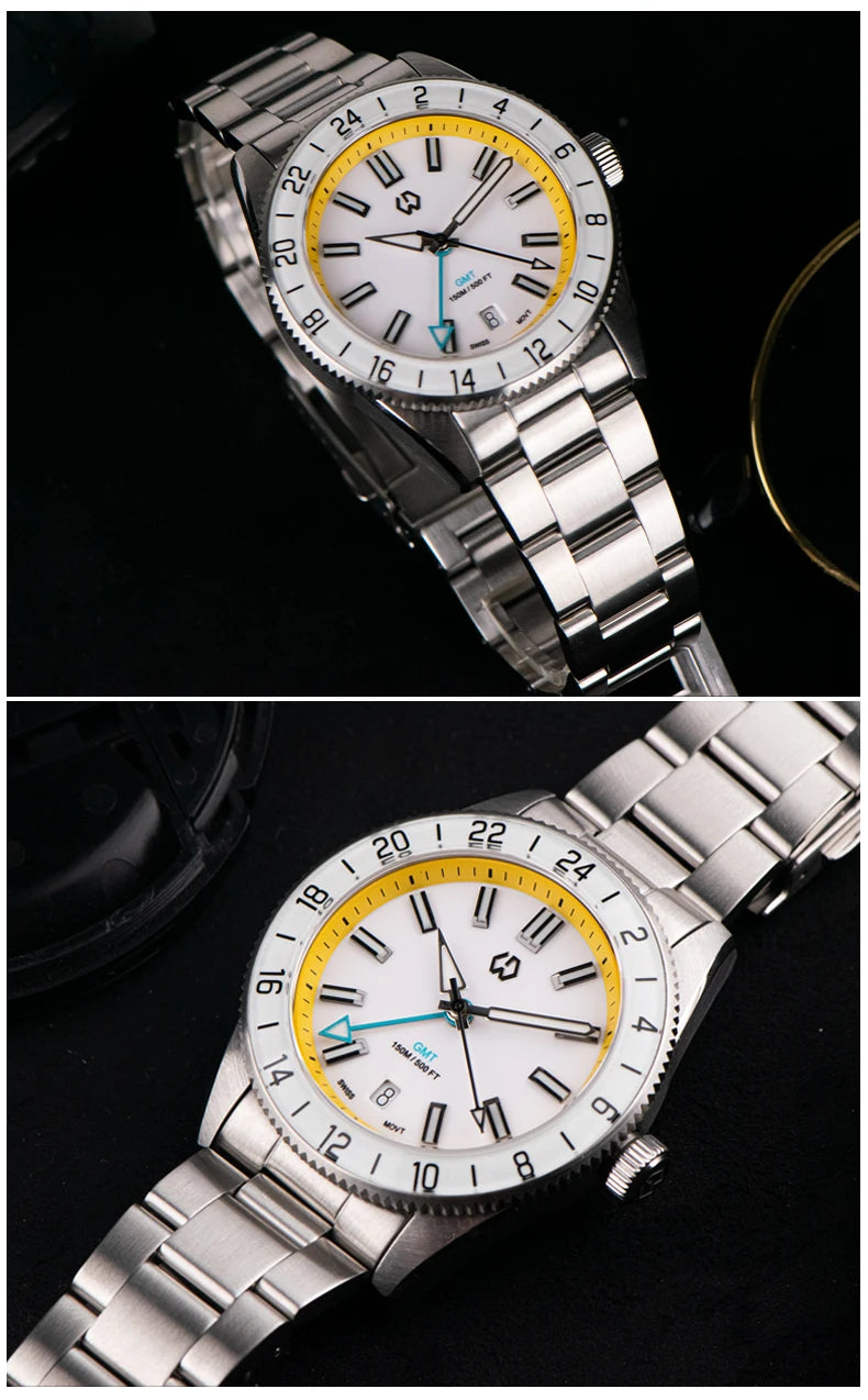 WSD9025 New Men's Automatic Watch Quartz Swiss Movement BGW9 Luminous Bezel 4-Pin GMT 150 Meters Waterproof Diving