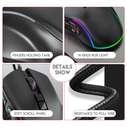 Kabelgebundene Gaming-Office-Maus 7200DPI mit RGB-Hintergrundbeleuchtung, 6 einstellbaren DPI-Stufen/10 programmierbaren Tasten/Zurück-zum-Desktop-Taste