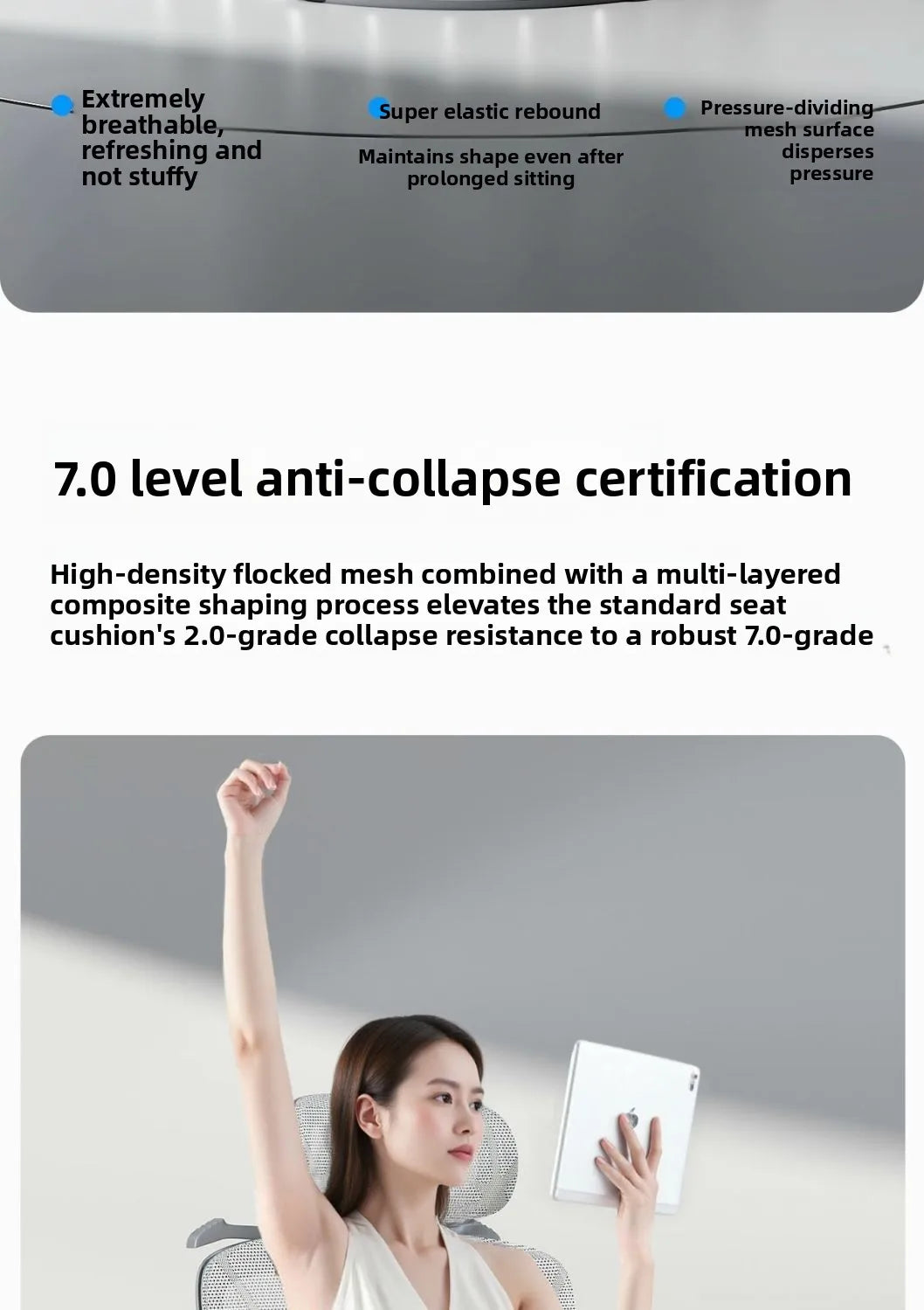 Cadeira de Escritório Ergonómica Ajustável em Malha, Cadeira de Secretária para Computador com Encosto Alto Respirável, Apoio Lombar 6D e Apoio para Pés Retrátil