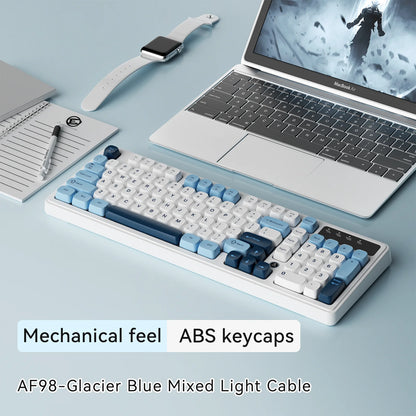 AJAZZ AF98 kabelgebundene/kabellose Tastatur mit mechanischem Tippgefühl, für das Büro, lange Akkulaufzeit, drei Modi, RGB-Mischbeleuchtung, ABS-Tastenkappen, ergonomisch
