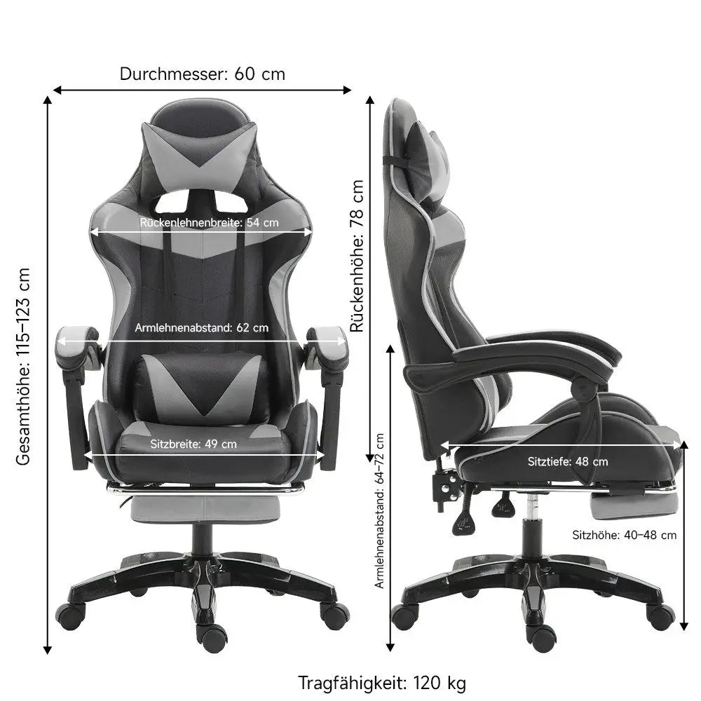 Silla gaming Sillón gaming Silla de oficina ajustable en altura con función reclinable ajustable, orejas de gato y cojines