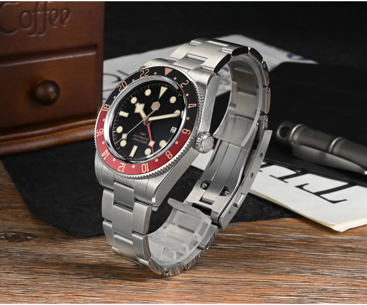 San Martin 39mm NH34 GMT Men's Luxury Watch Bidirectional Aluminum Bezel Automatic Mechanical Sapphire 100M Waterproof SN0109