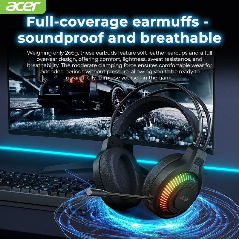 RGB kabelgebundene Gaming-Ohrhörer mit Mikrofon – Low-Latency-Surround-Sound-Gaming-Headset mit cooler RGB-Beleuchtung, Geräuschisolierung und komfortabler Passform