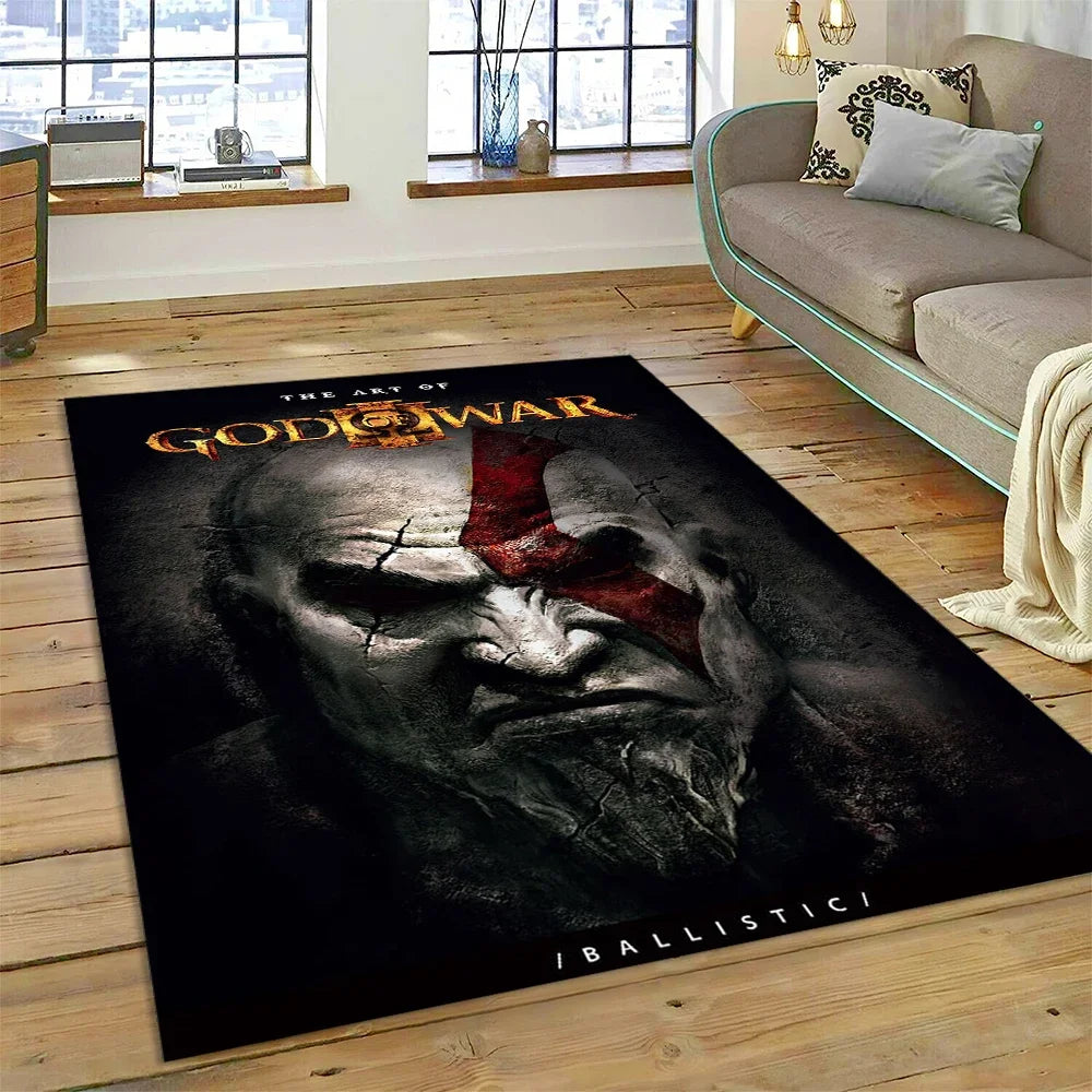 God of War Games Kratos Cartoon 3D Rug Carpet for Living Room Bedroom Home Decor,Floor Mat Non-slip Decoration for Sofa Doormat