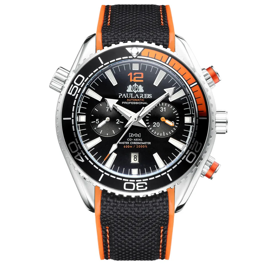 PAULAREIS P Reloj mecánico automático de lujo para hombre, cuerda automática, correa de caucho, resistente al agua, luminoso, con fecha, reloj de moda para hombre