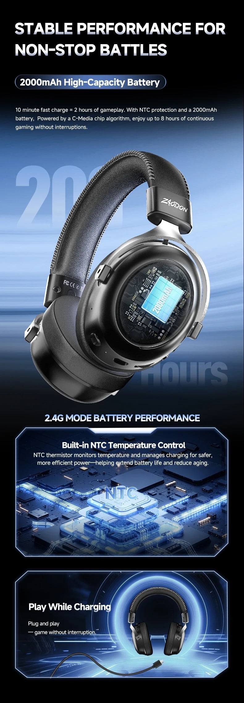 HaaYot Professional Wireless Gaming Bluetooth 6.0 Headset, 7.1 Virtual Surround Sound, Low Latency 15ms for PC, PS5, Mobile, Switch