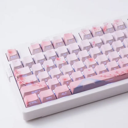 Set di keycap Sakura Pink con incisione laterale, PBT traslucido, 127 tasti, per switch MX e tastiere meccaniche 60/84/90/104/108
