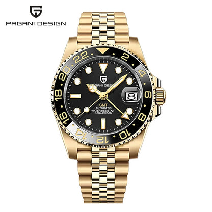 Relógio PAGANI DESIGN 40MM GMT para Homem, Luxo, Safira AR, Mecânico, Luneta em Cerâmica, Automático, 100M à Prova de Água, Relógio para Oferta
