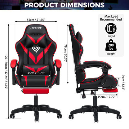 200Lbs Load Gaming Chair with Massage Ergonomic Computer Chair Footrest and Lumbar Support Reclining PC Chair Adjustable Armrest