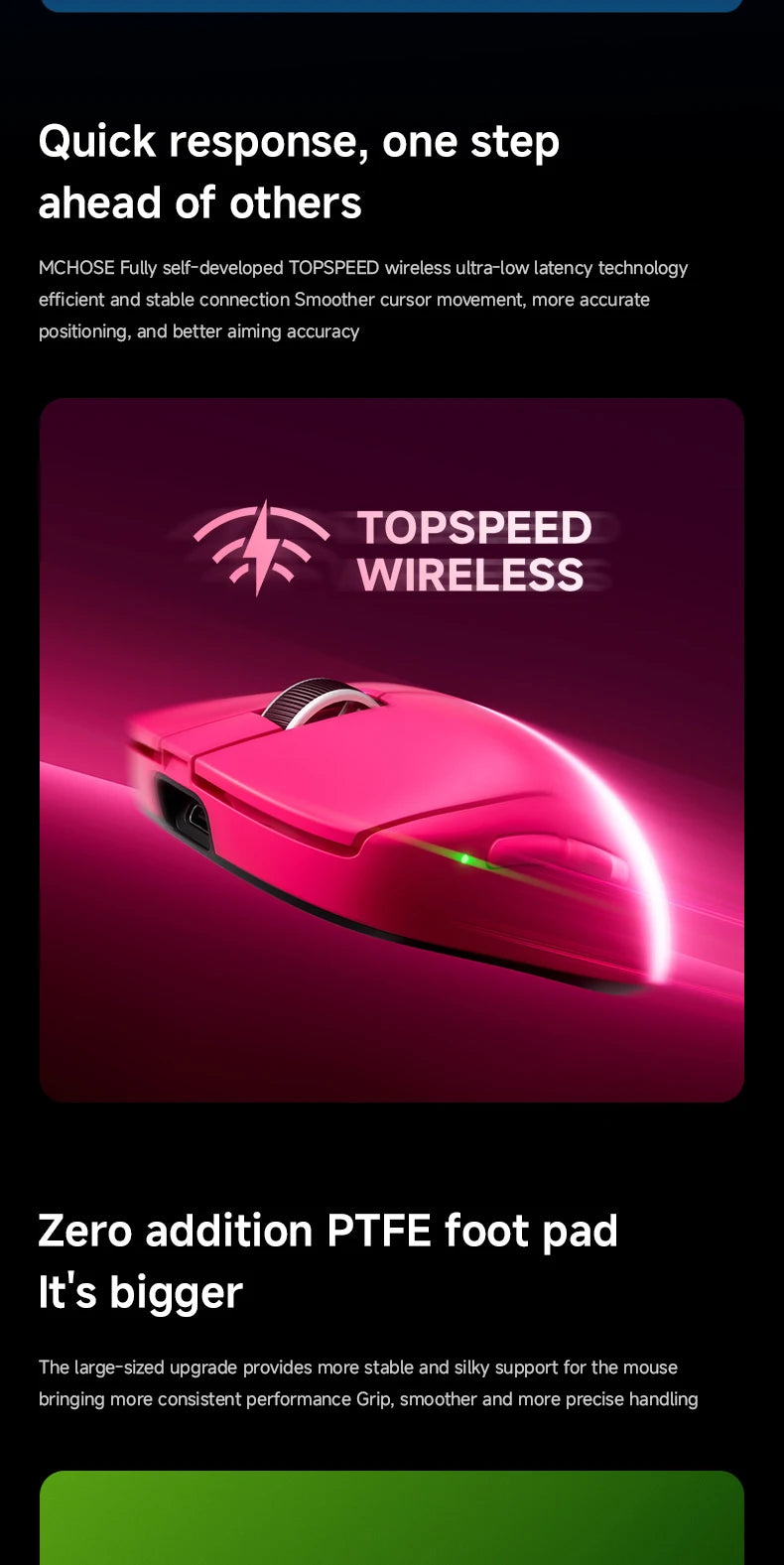 Mouse da gaming wireless leggero MCHOSE A7 V2 Ultra / Pro, Dual 8000Hz, PAW3950 TI, 42000DPI, per PC e gamer e-sport