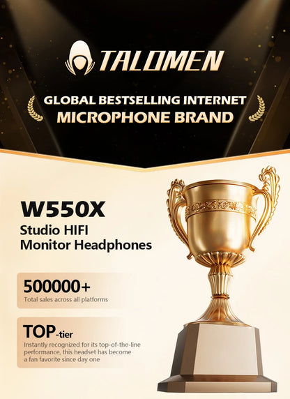 Auscultadores de Estúdio TALOMEN W550x – Auscultadores Profissionais de DJ com Fio, Over-Ear, para Monitorização, com Drivers de 50mm e Cabo Amovível