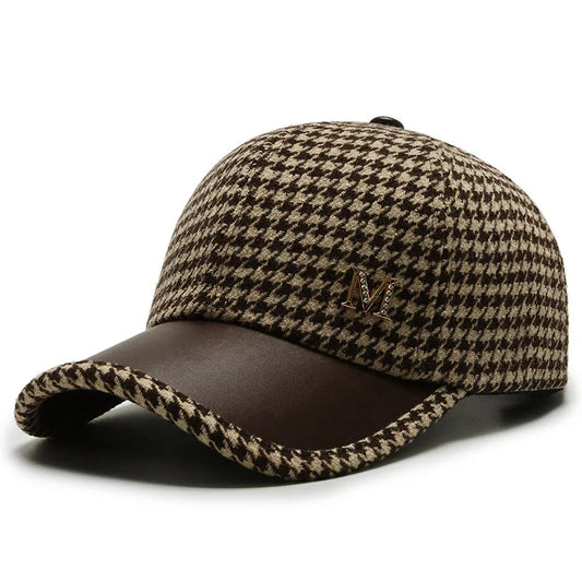 Fashions Check Baseball Cap for Women Winter Keep Warm Windproof Street Wild Trend Cap