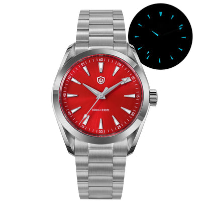 Relógio Watchdives WD0006, movimento VH31 com ponteiro dos segundos fluido, vidro de safira abaulado, revestimento luminescente BGW9, estanque até 10 bar, 38 mm, estilo vintage