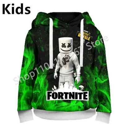 Sudaderas con capucha Llama Battle Royale F-Fortnited con estampado 3D para hombre, mujer y niños, sudaderas para niño y niña, pulóver streetwear verde