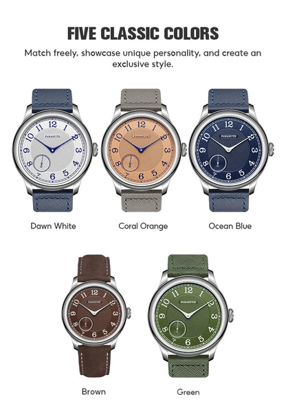 Relógio masculino FARASUTE NEW Machinery com mostrador salmão, movimento mecânico manual ST17, pequeno segundeiro e bracelete Bonklip vintage