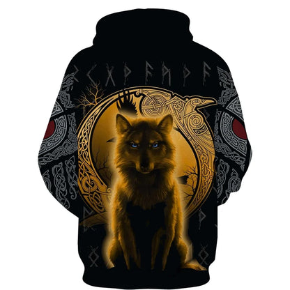 Sweat à capuz com fecho e estampado 3D de lobo, estilo streetwear, para homem/mulher, casaco com capuz unissexo casual hip-hop