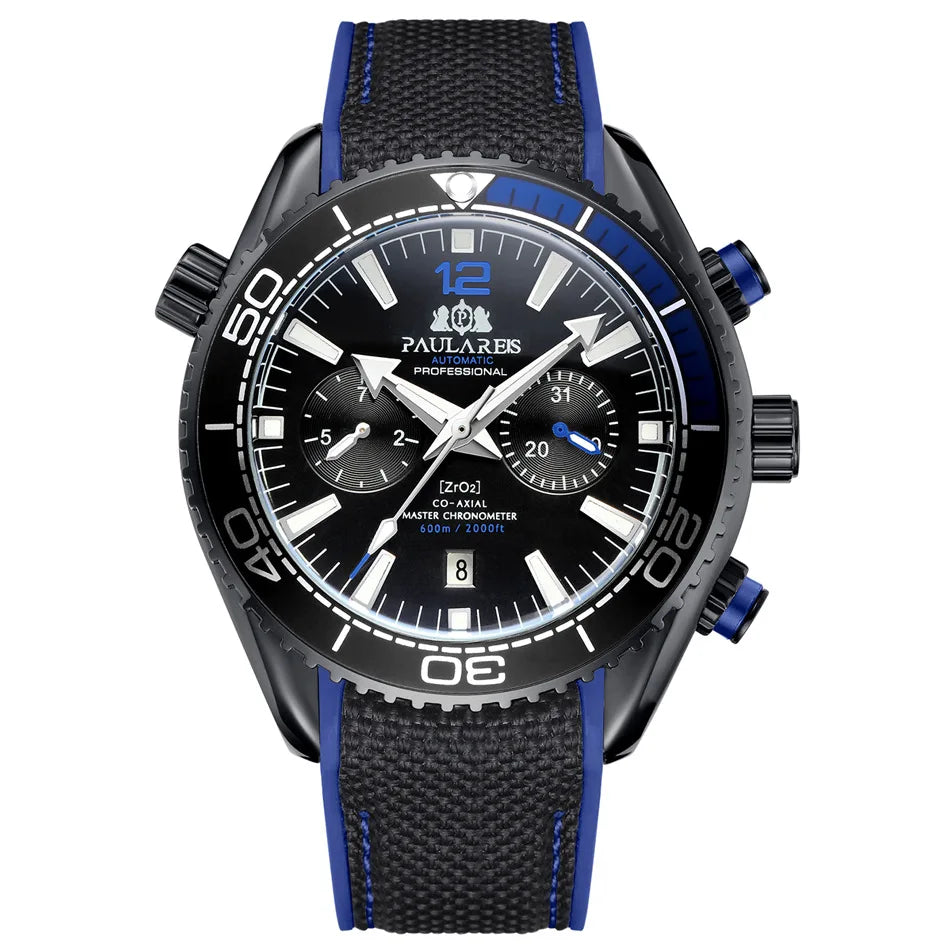 PAULAREIS P Reloj mecánico automático de lujo para hombre, cuerda automática, correa de caucho, resistente al agua, luminoso, con fecha, reloj de moda para hombre