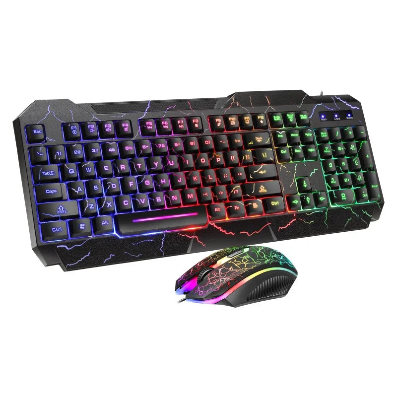 Combo tastiera e mouse da gaming cablati per computer desktop, tastiera retroilluminata LED effetto meccanico