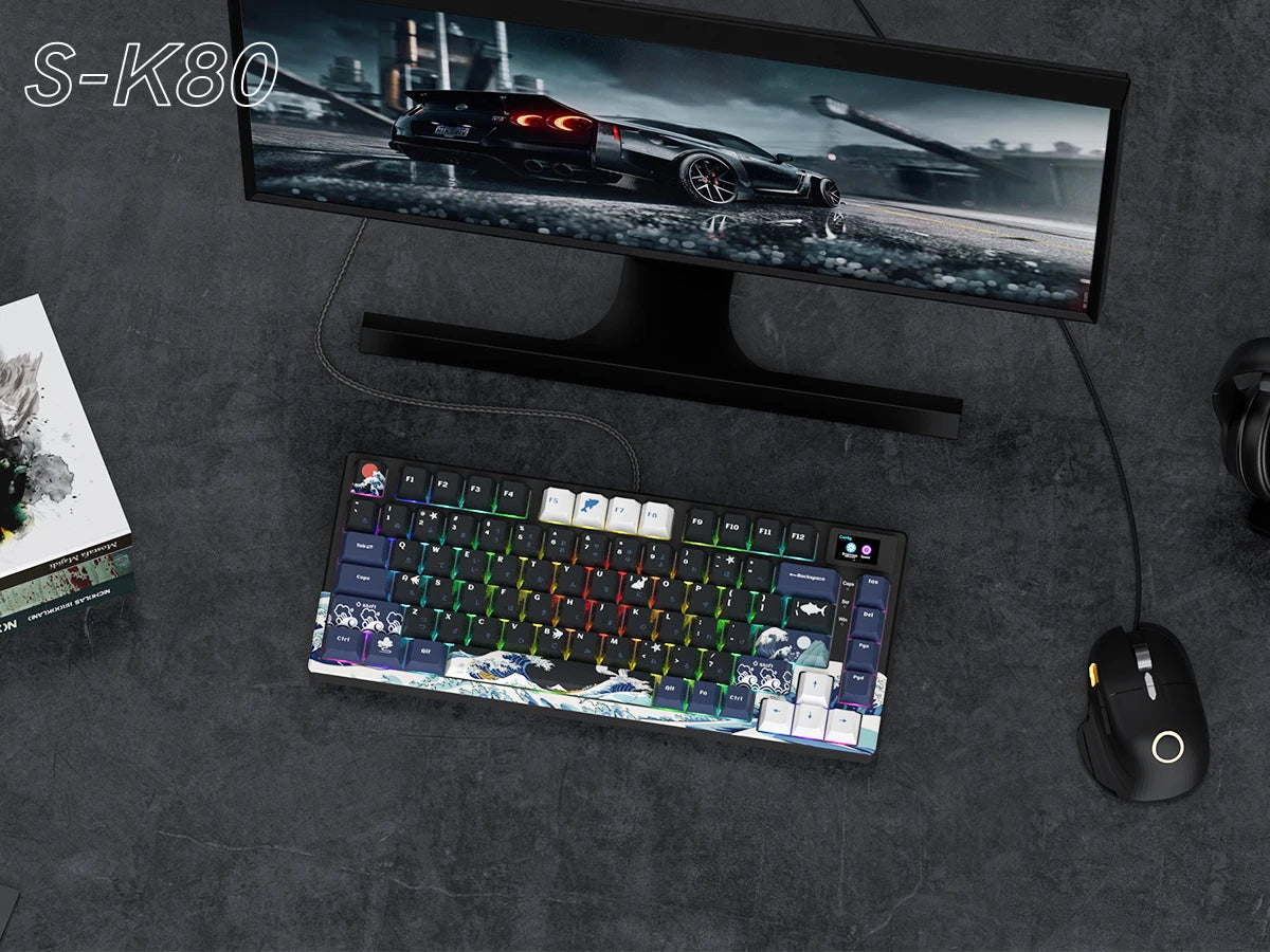 Tastiera gamer Womier S-K80 con display OLED a colori, tastiera meccanica gaming hot-swap con struttura gasket mount, RGB personalizzabile