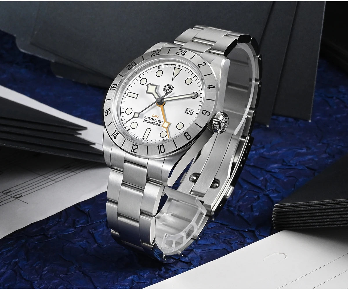 San Martin Neue 39mm NH34 BB GMT Automatikuhr, mechanische Sportuhr, Saphirglas, Leuchtanzeige, wasserdicht bis 100m, für Herren, Relogio SN0054
