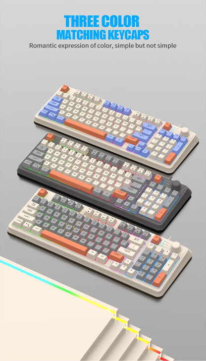 Teclado Gaming K81 com 81 Teclas, Layout 80%, Espanhol, Russo, Coreano e Árabe, USB com Fio, Luz RGB, Botão de Volume, Ergonómico
