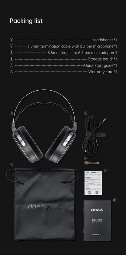Auriculares circumaurales abiertos con cable FiiO JT3, driver dinámico de 50mm HiFi y cable desmontable