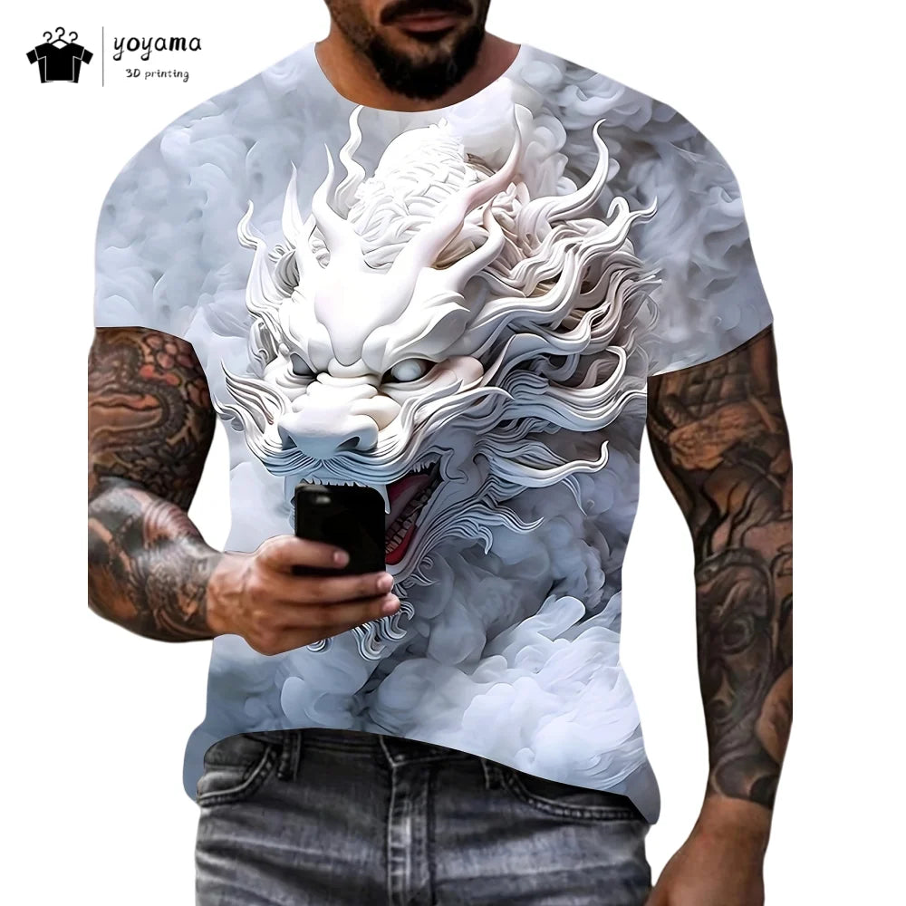 Men's t-shirts Dragon Pattern Short Sleeve Tee Fashion Street O-Neck Top Trend Animal 3D Printing Loose Versatile Men's Clothing