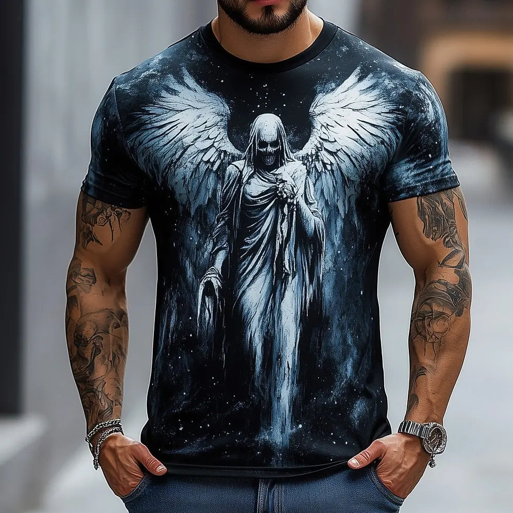 Angel nyomtatott férfi és női alkalmi rövid ujjú póló, kerek nyakú, divatos, szuper menő férfi mindennapi új ruházat