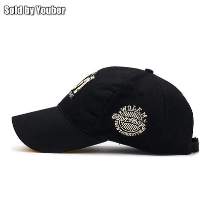 M letter Wolf Totem Embroidery Cotton Adjustable Baseball Cap Sun Hat Trucker Caps Dad Hats
