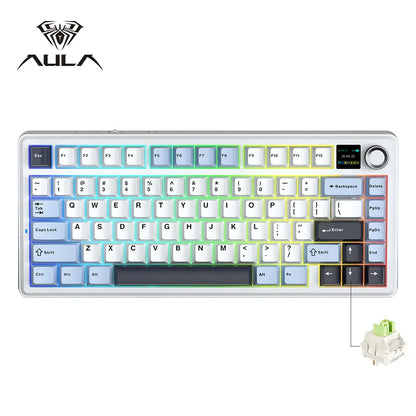 AULA F75 MAX mechanische Gaming-Tastatur 2.4G kabellos/BT/kabelgebundene Tastatur, Hot-Swap, RGB, 75%, 81 Tasten, Büro-Tastatur mit TFT-Bildschirm