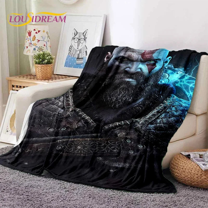 God of War Games Kratos Cartoon Soft Flannel Blanket for Beds Bedroom Sofa Picnic,Throw Blanket for Cover Outdoor Leisure Gift