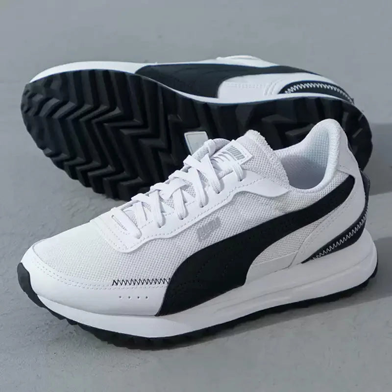 PUMA Baskets de course décontractées rétro légères en maille respirante blanches et noires antidérapantes 397432-05