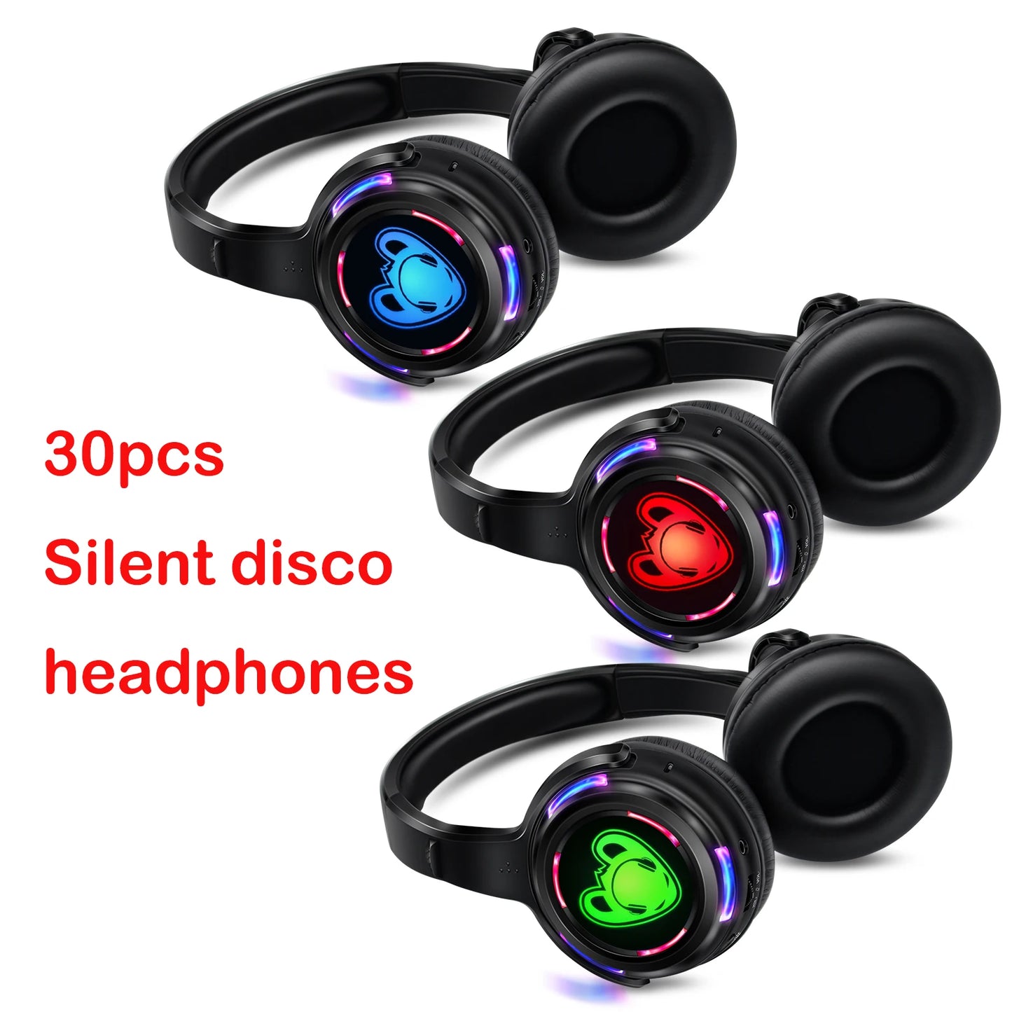 Cuffie wireless Silent Disco RF LED DJ Party 863–865MHz/915MHz con illuminazione LED a 3 canali e batteria da 10H