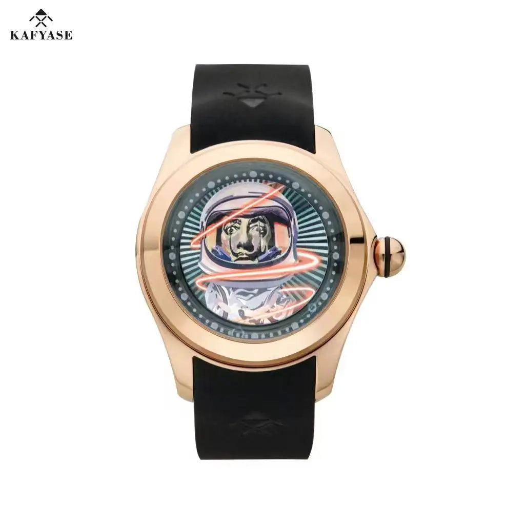 KAFYASE Fashion Earth Bubble Rubber Automatic Watches Luxury Men 46mm Mechanical Wristwatches Art Eye Ball Dial Classic Watch