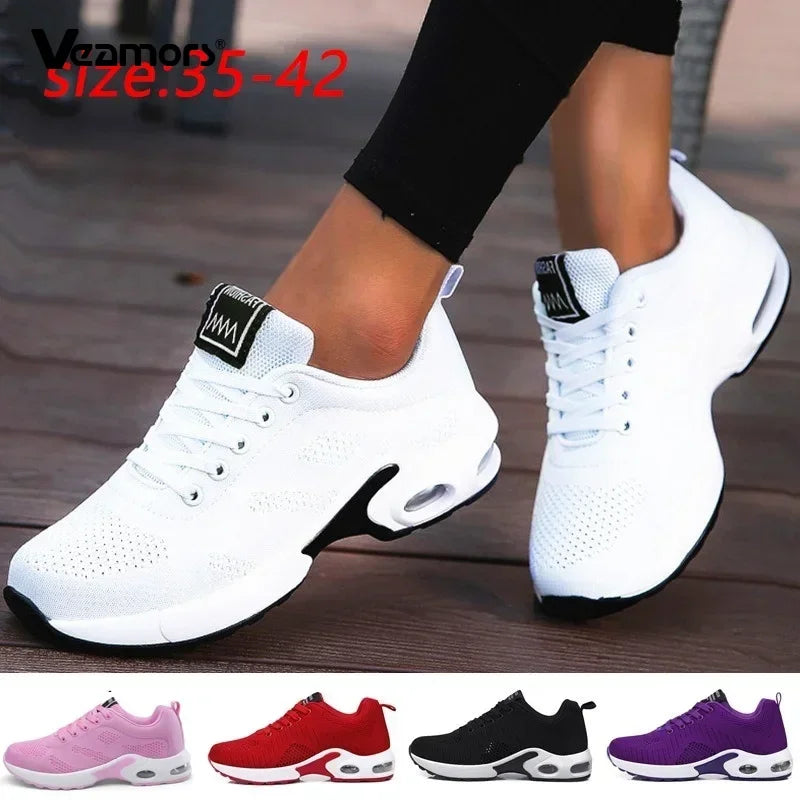 Ténis de moda para mulher, leves, para corrida, para desportos ao ar livre, em malha respirável, confortáveis, com almofada de ar e com atacadores
