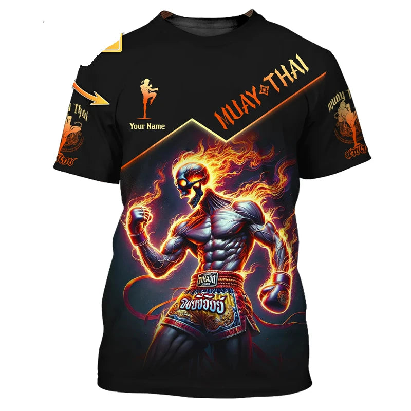 Kietas naujas „Muay Thai“ grafinis marškinėlis vyrams su 3D spausdintu tigro ir drakono piešiniu, individualizuotu vardu, vasaros sporto salės ir fitneso marškinėlis