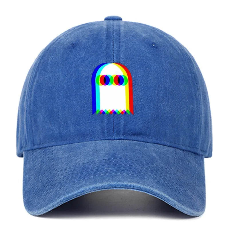 Colorful ghost print baseball cap suitable for daily dressing up and Halloween parties, adjustable outdoor sun protection hat