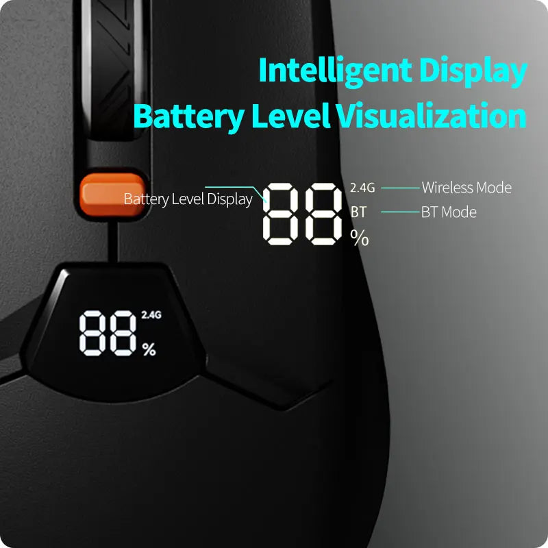 Mouse Bluetooth wireless con display digitale della batteria, mouse ergonomico silenzioso per PC, laptop e gaming, 2.4G/Bluetooth 5.0