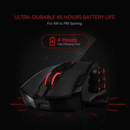 Redragon M913 Gaming-Maus, 16000 DPI, kabelgebunden und kabellos 2.4Ghz, optisch, RGB, 16 programmierbare Tasten, Schwarz/Weiß
