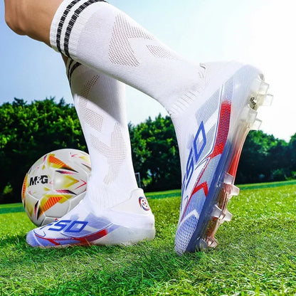 Nouvelles chaussures de football pour hommes, crampons mi-montants de haute qualité, légères, antidérapantes, pour l'extérieur et l'entraînement sur gazon, modèle très vendu