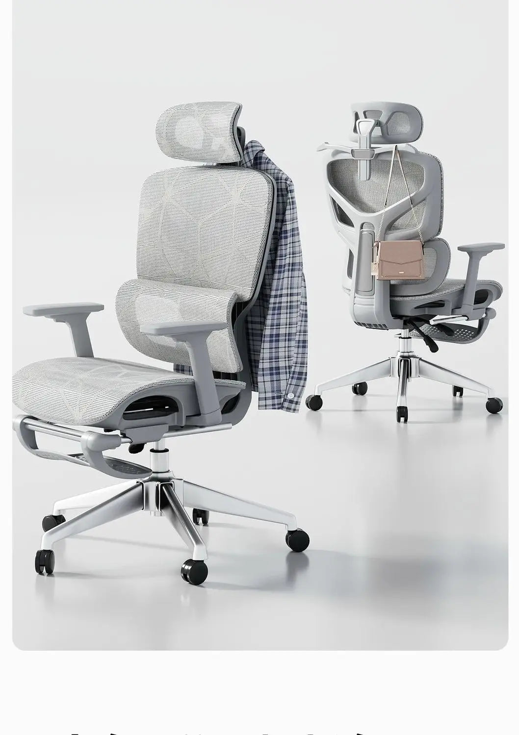 Cadeira de Escritório Ergonómica Ajustável em Malha, Cadeira de Secretária para Computador com Encosto Alto Respirável, Apoio Lombar 6D e Apoio para Pés Retrátil